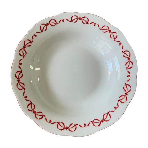 Red Bow Border Ceramic 9in Dinner Bowls Set of 4 Eaton Fine Dining Holiday New - Picture 12 of 16
